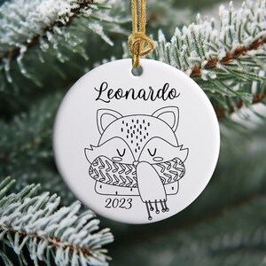Personalized Christmas Snow Fox Ornament, Boy Ornament, Girl Ornament, Christmas 2023, Baby&#39;s First Christmas, Baby Ornament, Gift for kid