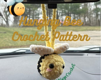 Hanging Bee Crochet Pattern, PDF ONLY Pattern, Reairview Mirror Crochet Pattern