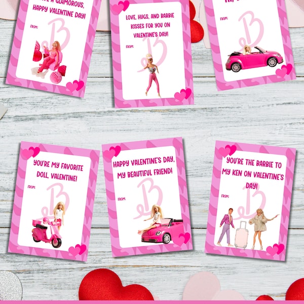 Barbie Cards, Barbie Girl Valentines Day ,Valentine Gift Label,Valentine's Day, Kids Valentine Day, Gift Tags, Pink Barbie Printable Cards