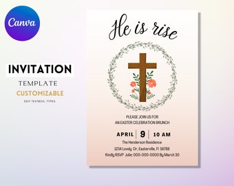 He Is Risen Easter Brunch Invitation: Editable Template (Digital Download)