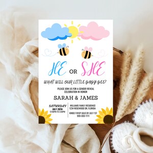Baby Bee Gender Reveal Invitation: Printable Shower Invite (Digital)