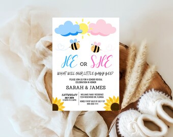 Baby Bee Gender Reveal Invitation: Printable Shower Invite (Digital)