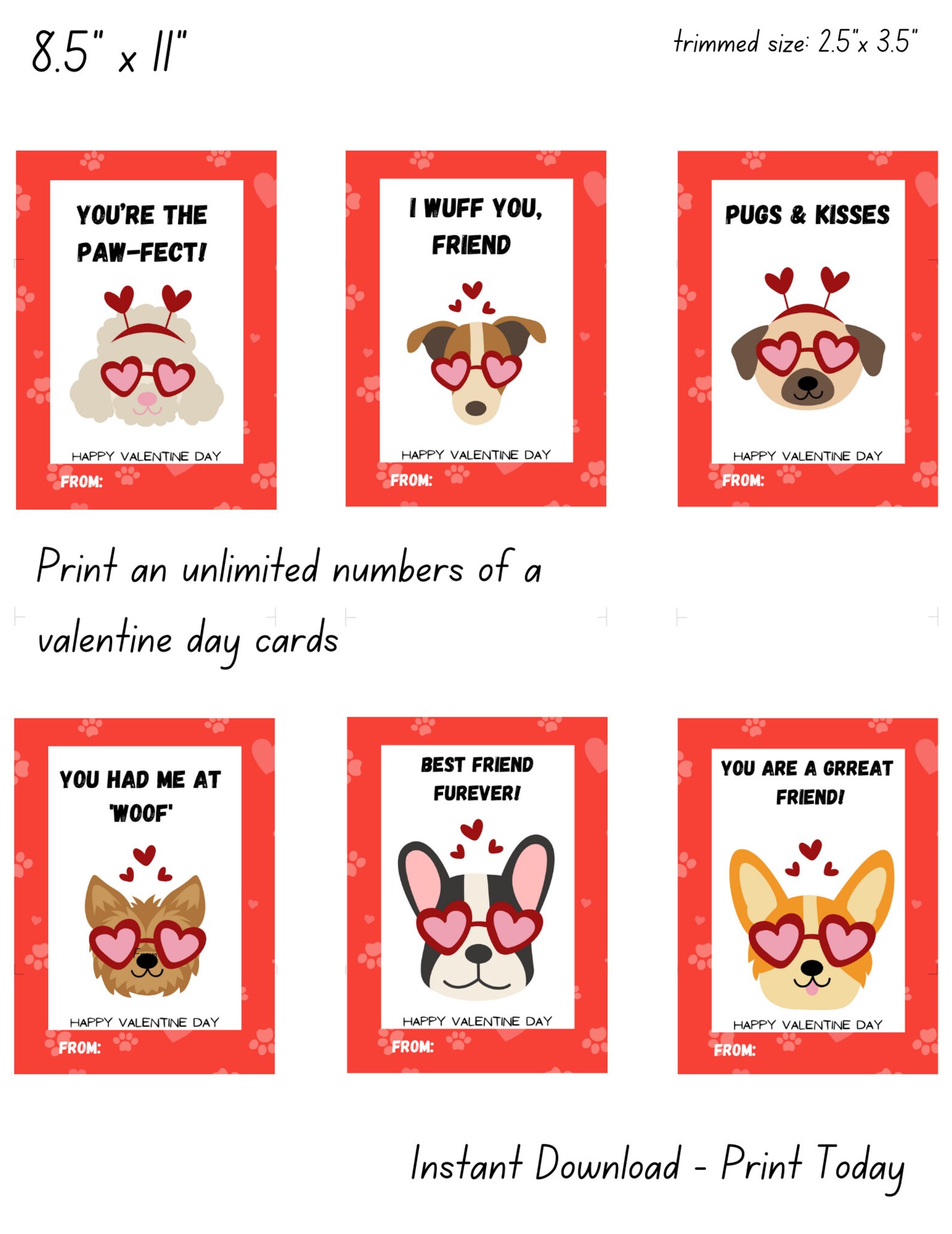 Printable Dog Valentine's Day Cards, Classroom Valentine's Day Cards ...