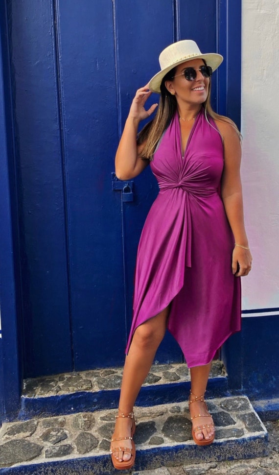 Vestido curto versátil 10 em Fucsia • sarongue • saída de