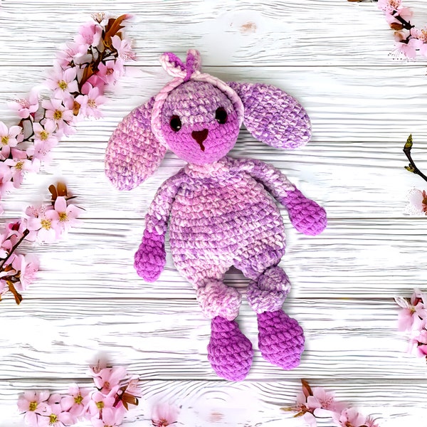Bunny crochet pattern for Amigurumi Toy, knotted Rabbit Snuggler for babies, Easy farm animal pattern for sleeping baby Easter cuddle lovey