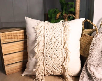 Handgjort makraméörngott - Boho-dekor, Boho-stil kuddfodral, naturlig bomull, vardagsrums- och sovrumsinredning