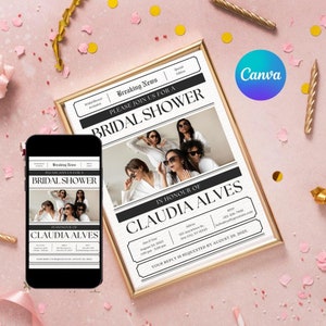 Bridal shower Newspaper, Bridal Shower Newspaper with Photo, Bridal Shower, bridal news, bridal shower news, newspaper bridal, bachelorette