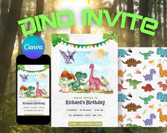 Editable Dinosaur Birthday Party Invitation Template, Dinosaur Birthday ...