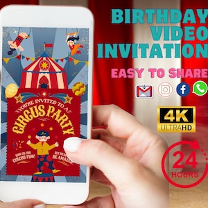Karnevals-Geburtstagsvideo-Einladung, elektronische Karnevalseinladung, Zirkus-Geburtstagsvideo-Einladung, Karnevals-Mottoparty-Einladung,