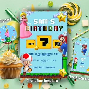 Festa de aniversário do Mario / Convite de aniversário do Mario / Convite para meninos dos Super Brothers / Convite digital para crianças de aniversário / Modelo editável / Mario Brothers