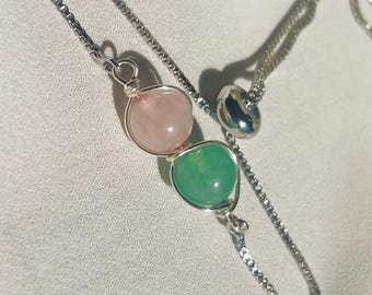 Dubbele rozenkwarts sterlingzilveren armband - verstelbare kristallen sieraden