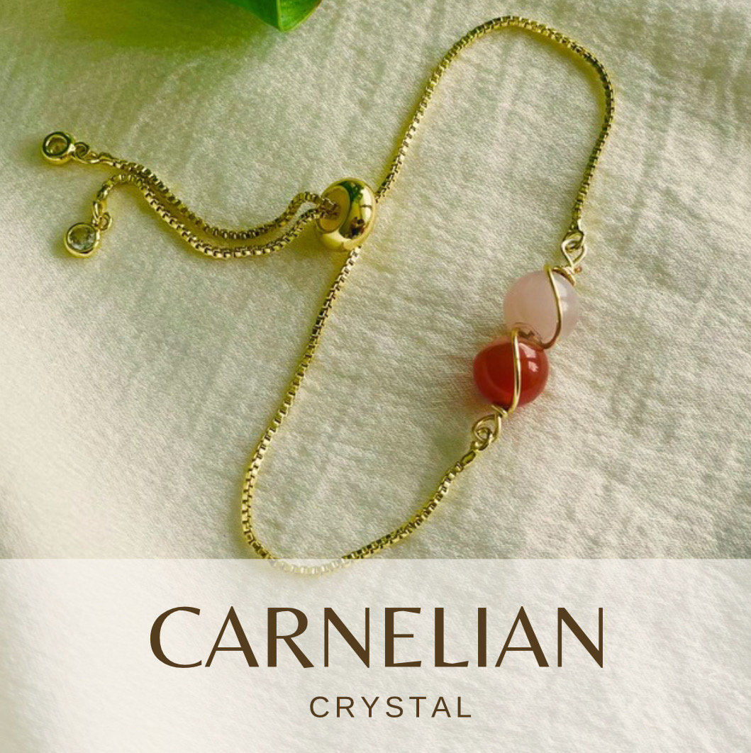 Raw Carnelian & Rose Quartz Gold Bracelet - Adjustable Crystal Jewelry