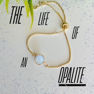 OPALITE Showgirl Gold Bracelet. Adjustable Natural Crystal Beaded Jewelry