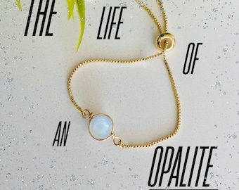 OPALITE showgirl gouden armband. Verstelbare natuurlijke kristallen kralensieraden