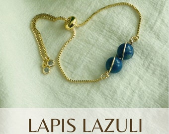 Gouden lapis lazuli-armband: ruwe kristallen verstelbare edelsteensieraden