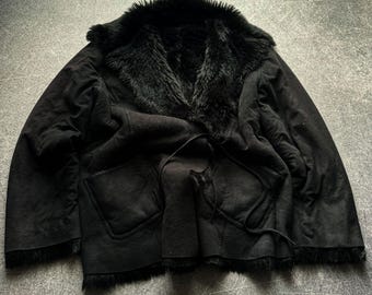 2000s Japanese Rick Owens Type! Assymetrical Rare Luxury Leather Jacket Y2k 90s