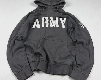 Vintage Japanese Y2K Style Army Hoodie Distressed Grey Y2K Military Sweatshirt USA Flag Grunge Oversized Pullover Streetwear Hoodie