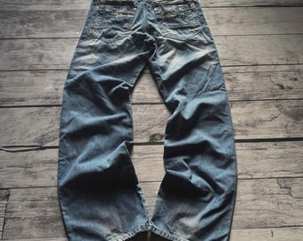 Vintage Avant Garde Japanese Style Blue Jeans Straight Fit 90s Washed Denim Pants Classic Streetwear Jeans Men Women