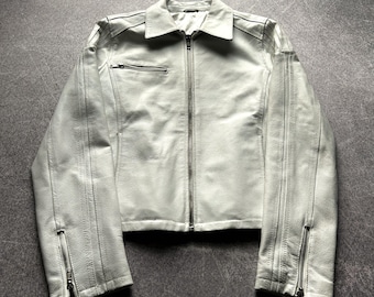 2000s Japanese Rick Owens Type! Purpule Leather Real Fur Napoleon Jacket 90s Y2k