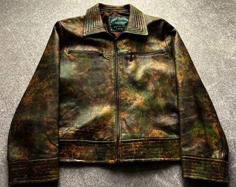 Y2K Japanese 2000s Very Rare Vintage Real Tree Cropped Real Leather Jacket 90s