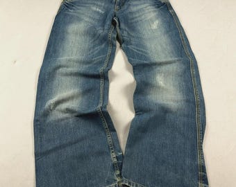 Vintage  Japanese Baggy Wide Leg Jeans Blue Denim Y2K Baggy Jeans Faded Wash 90s Skater Streetwear Loose Fit Classic Denim