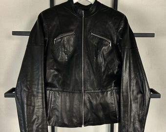 VTG Archival Gothic Japanese Style Real Leather Zip Cropped Jacket 90s y2k