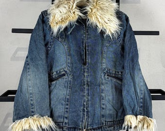 Vintage Japanese Mohair Fur Hysteric Style Denim Washed Jacket 90s Y2K