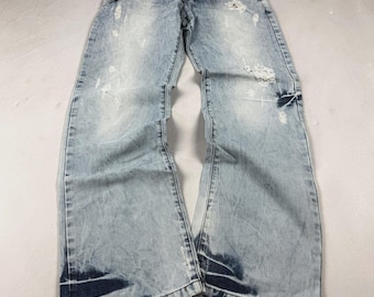 Vintage Distressed Jeans Light Wash Denim Pants 90s Y2K Wide Leg Faded Blue Streetwear Jeans