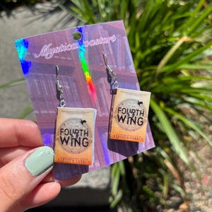 Fourth Wing Book Earrings – Mini Fantasy Book Jewelry, Dragon Romance Earrings, Violet Sorrengail Gift Handmade Bookish Earrings for Readers
