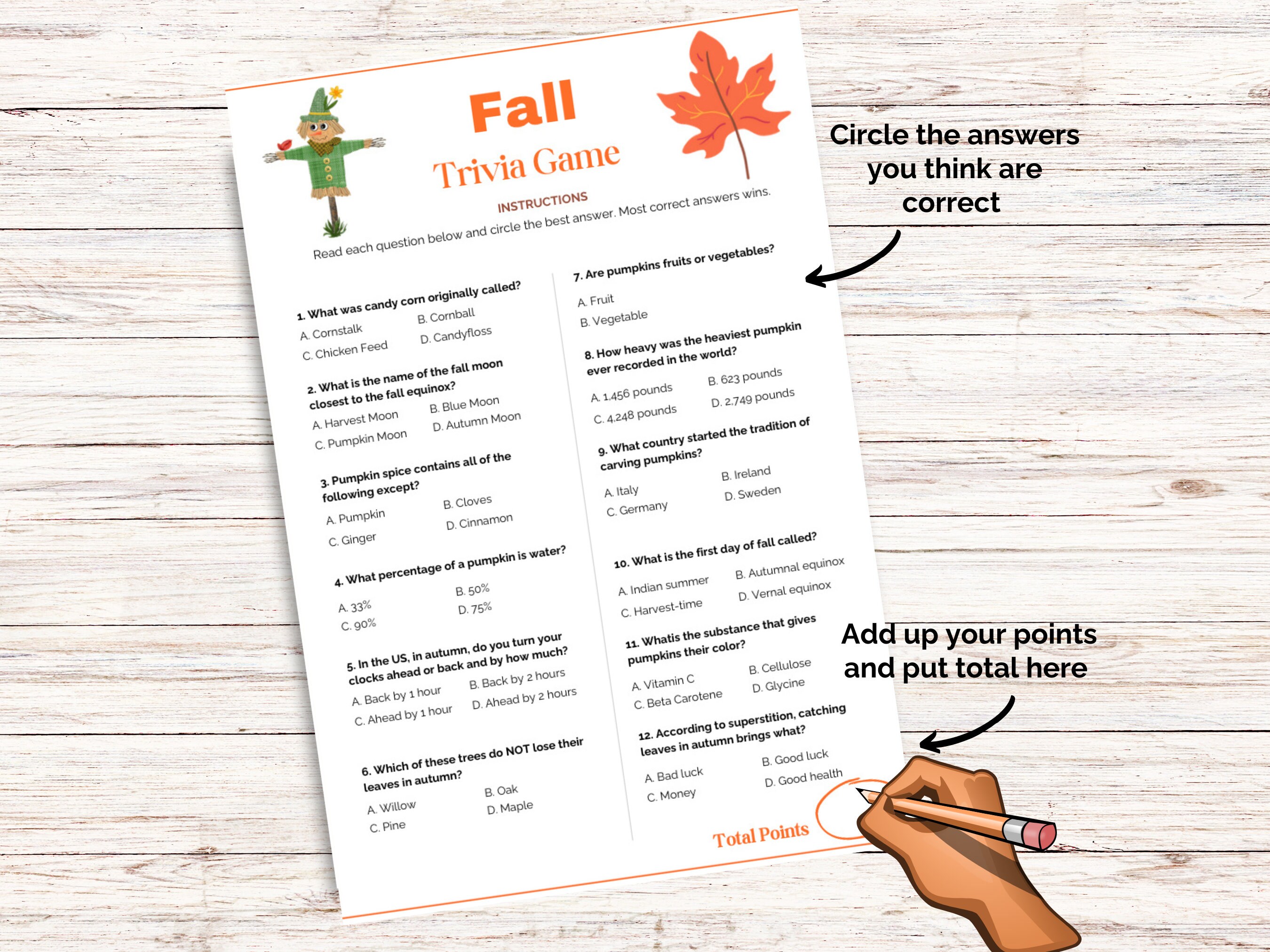 Fall Trivia Game, Printable Fall Game,thanksgiving Game, Autumn ...