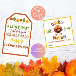Editable Printable Fall Thank You Thanksgiving Gift Tags,Treat Tags, Staff Appreciation, Teacher, Staff, Senior Gift Tags.