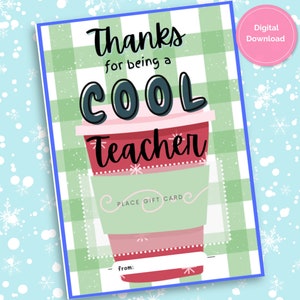 Teacher Gift Card Printable, Cool Teacher Printable Card, Gift Card Holder, Coffee Caffeine Gift Card Holder, Teacher Appreciation Gift Card