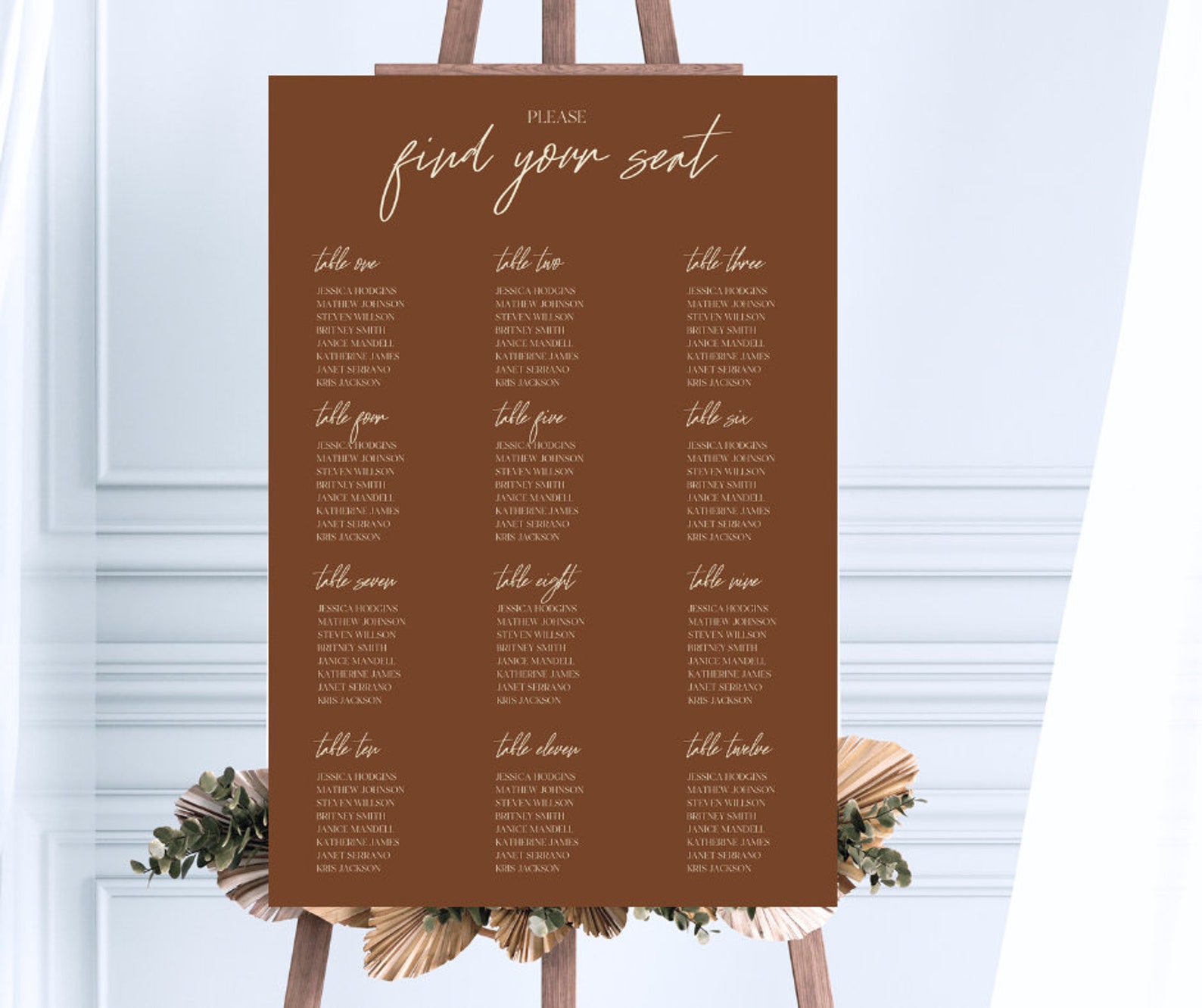Wedding Seating Chart Template, Wedding Signage, Elegant Wedding Print ...