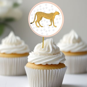 Cheetah Cupcake Toppers: Wild Cat Birthday Party Decor (Instant Download)