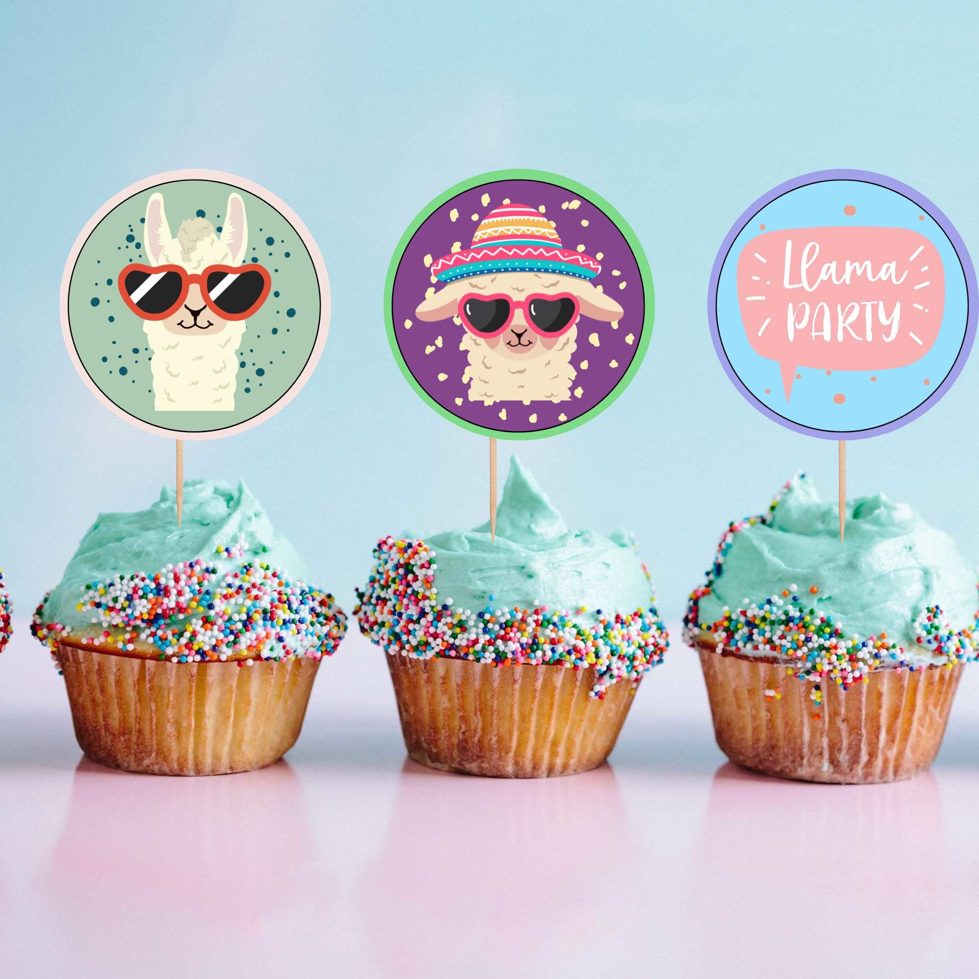 Llama Cupcake Toppers | Printable Cake Decoration | Llama Animal Themed ...