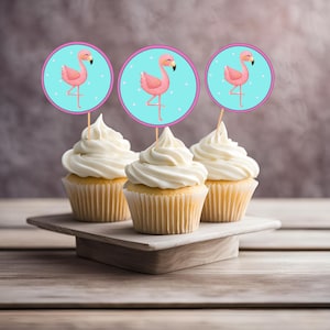 Flamingo Cupcake Toppers: Summer Pool Party Decorations (Instant Download)