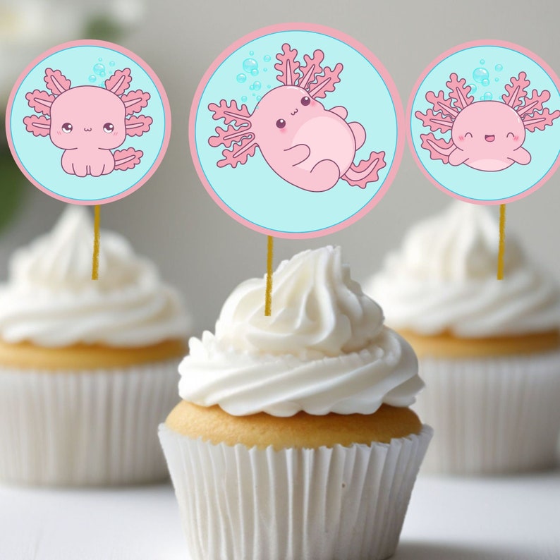24pcs Colorful Axolotl Cupcake Toppers - Cute Cartoon Animal Picks For Birthday Party Decor