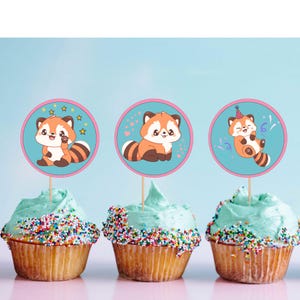 Red Panda Kawaii Cupcake Topper Printable | Birthday Baby Shower Party Cake Decoration | Sticker Loot bag | Food sign | Instant Download