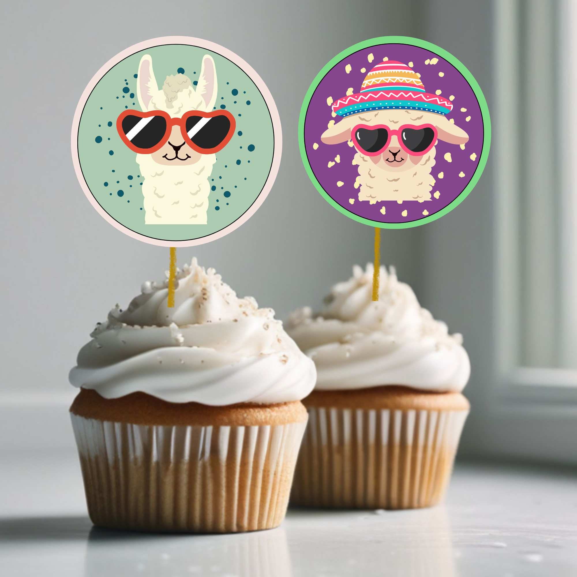 Llama Cupcake Toppers | Printable Cake Decoration | Llama Animal Themed ...