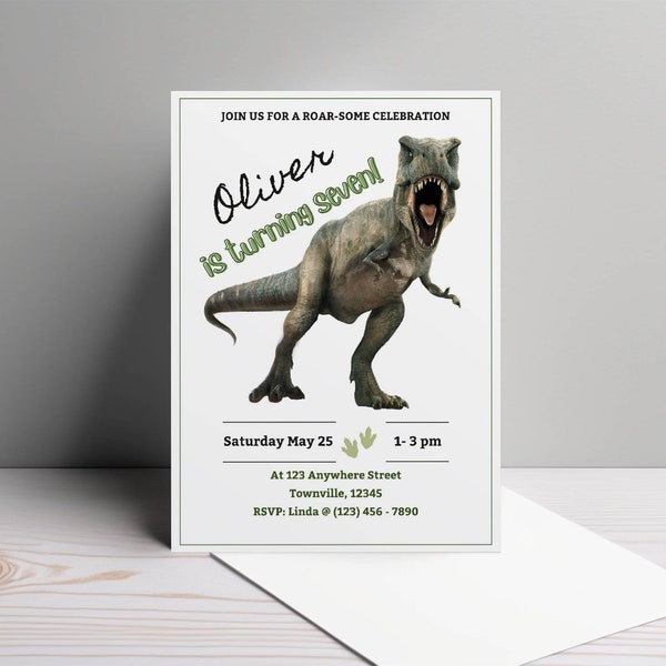 T-Rex Editable Birthday Invitation | Printable Custom Dinosaur Party Invite | Boy Girl Birthday | Modern Dino Card | Instant Download