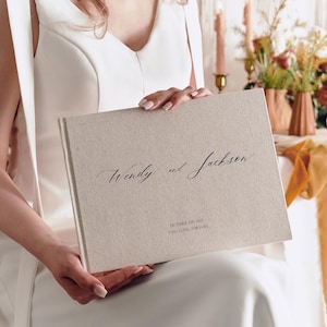 Wedding Guest Book, Minimalist Wedding Guestbook, Personalized Linen Guest Book, Modern Elegant Guestbook, Boho Neutral Wedding Keepsake