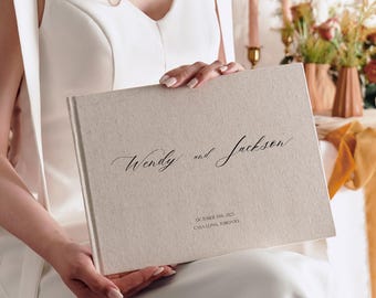 Wedding Guest Book, Minimalist Wedding Guestbook, Personalized Linen Guest Book, Modern Elegant Guestbook, Boho Neutral Wedding Keepsake