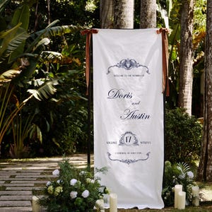 Vintage Wedding Sign, Elegant Wedding Banner, Custom Wedding Welcome Sign, European Wedding Decor, Outdoor Ceremony Sign, Fabric Banner