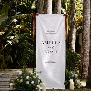 Wedding Fabric Welcome Sign | Personalized Linen Wedding Banner | Custom Wedding Decor | Outdoor Ceremony Sign | Modern Wedding Decoration
