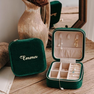 Personalisiertes Reise-Schmuckkästchen Italienischer Samt, Reise-Schmuckkoffer, Geschenke für Sie, Hochzeit Brautjungfer Geschenke