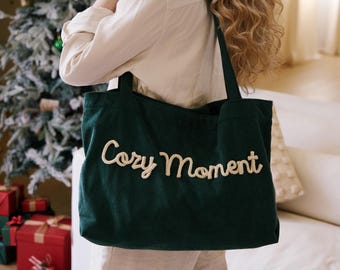 Custom Corduroy Tote, Custom Corduroy Bag for Her, Cozy Winter Gift,  Friend Gift, Everyday Shoulder Bag, Bridesmaid Gift, Mother’s Day Gift
