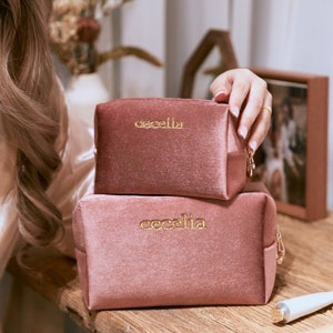 Benutzerdefinierte Name Make-up Tasche, Samt Make-up Tasche, Geschenk für Sie, Hochzeitsgeschenk, personalisierte Brautjungfer Geschenke, Reise Kulturtasche, Muttertagsgeschenk