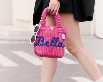 Personalized Name Tote Bag, Custom Corduroy Handbag for Women, Everyday Shoulder Bag, Custom Gift for Her, Aesthetic Tote, Christmas Gift