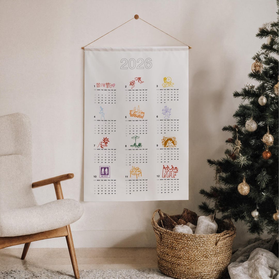 2026 Wall Calendar, Minimalist Fabric Calendar Poster, Colorful Yearly ...