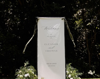Custom Wedding Fabric Sign, Linen Wedding Welcome Sign, Modern Outdoor Wedding Banner, Personalized Wedding Decoration,Engagement Party Sign